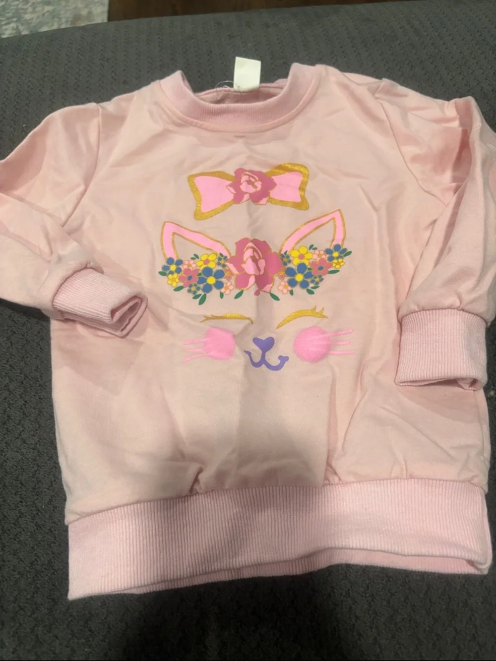 🟢10/$10 - Pink Floral Cat Graphic Sweatshirt for Kids